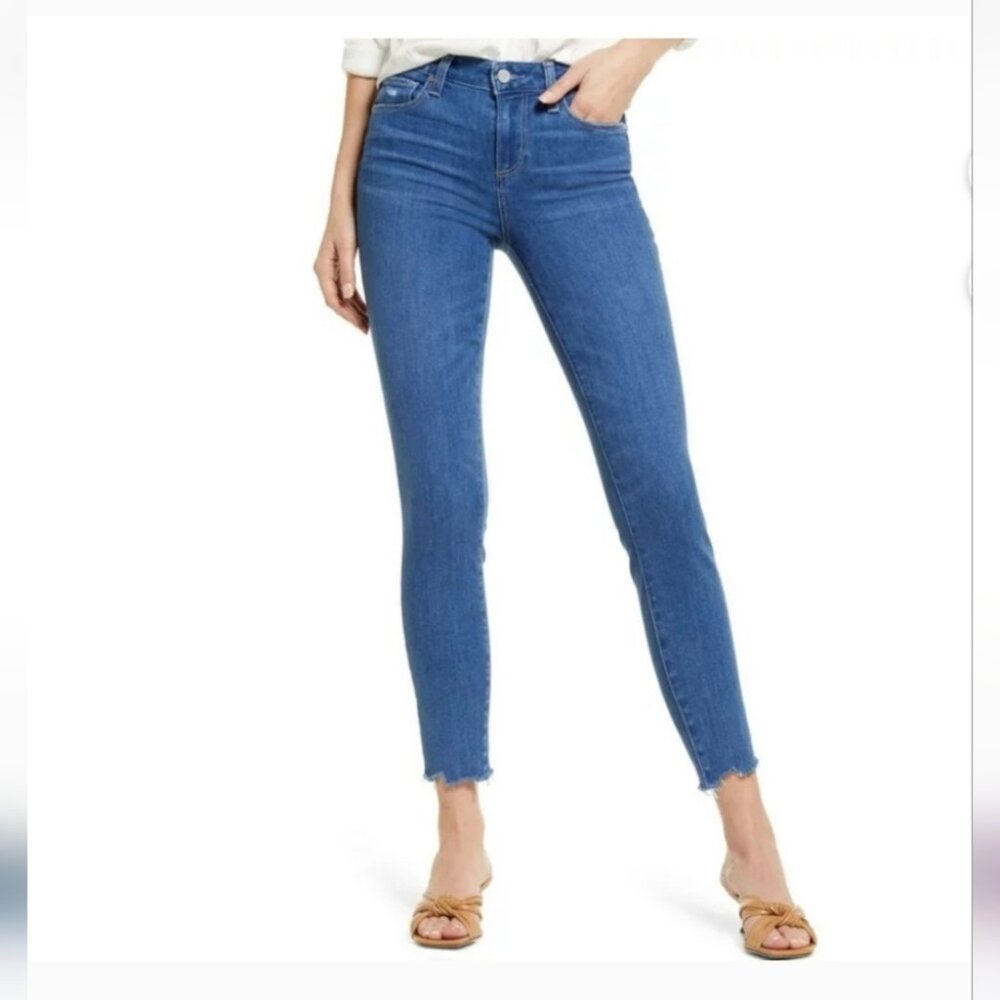 PAIGE | Denim Blue Jeans Verdugo Ankle Sandy Legging Frayed Hem Stretch sz 27